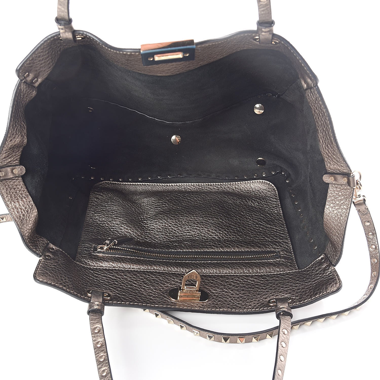 Valentino Garavani Metallic Alce Printed Calfskin Medium Rockstud Tote Sasso 5 of 9
