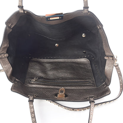 Valentino Garavani Metallic Alce Printed Calfskin Medium Rockstud Tote Sasso 5 of 9