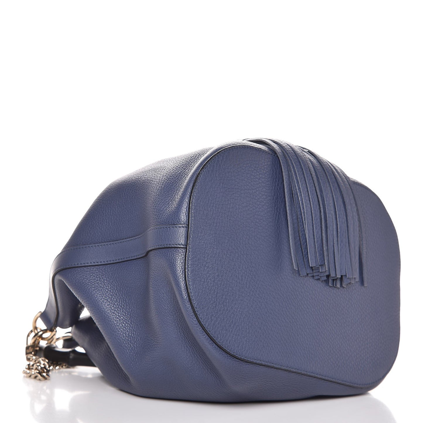 Pebbled Calfskin Miss Bamboo Bucket Bag Blue