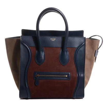 Celine Nubuck Smooth Calfskin Mini Tri-Color Luggage Burgundy 1 of 7
