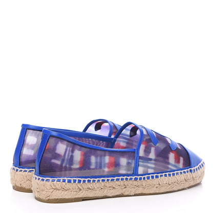 Chanel Mesh Lambskin Plaid Print CC Espadrilles 39 Blue White Red 4 of 9