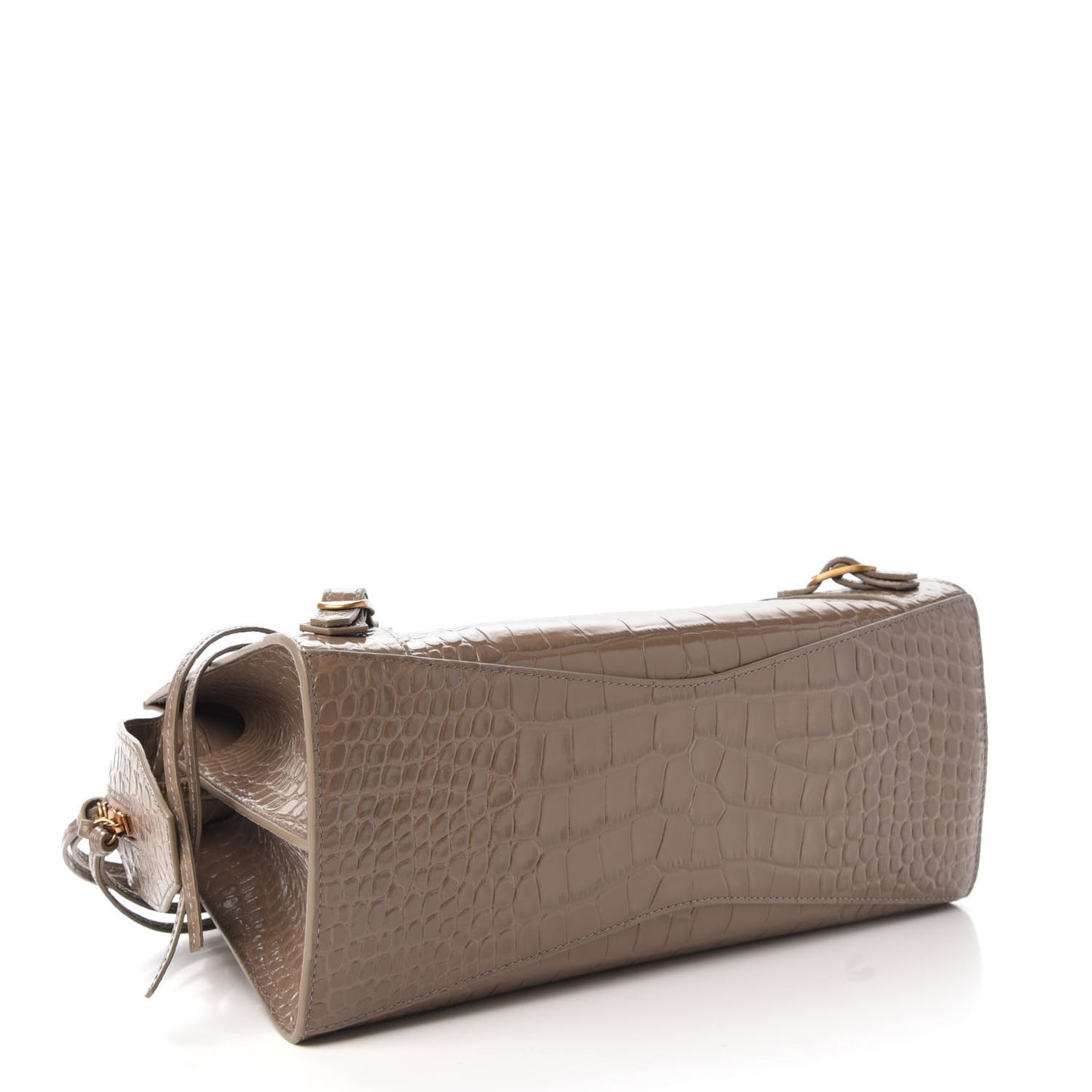 Shiny Supple Calfskin Crocodile Embossed Neo Classic Gold Hardware S City Mink Grey