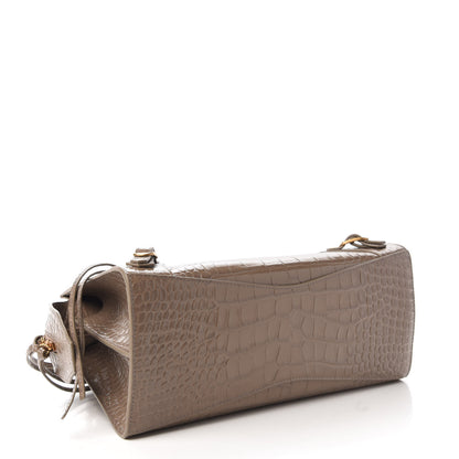 Balenciaga Shiny Supple Calfskin Crocodile Embossed Neo Classic Gold Hardware S City Mink Grey 4 of 9