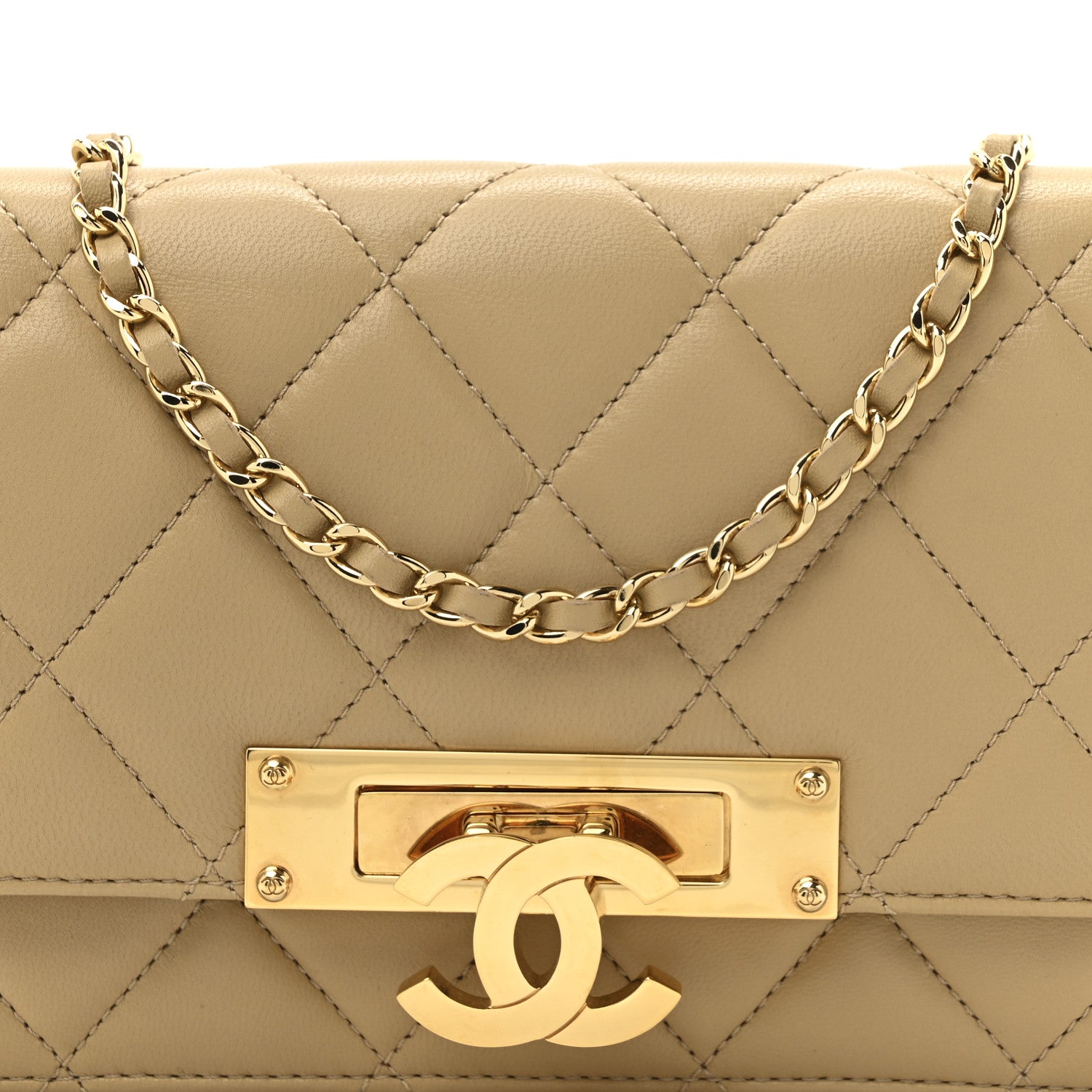 Chanel Lambskin Quilted Golden Class Wallet On Chain WOC Dark Beige 8 of 14