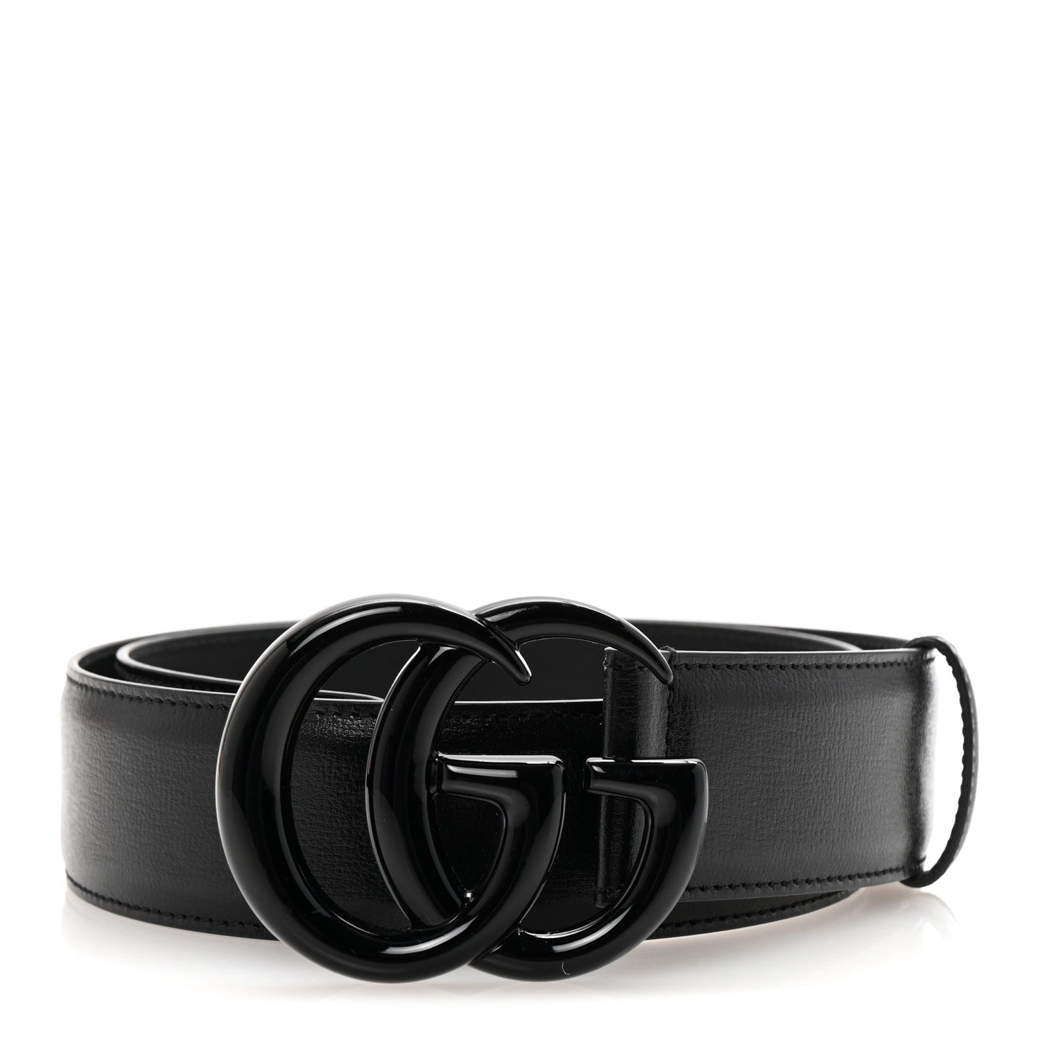 Gucci Azalea Calfskin Enamel Monochrome Double G 40mm Belt 75 30 Black 1 of 5