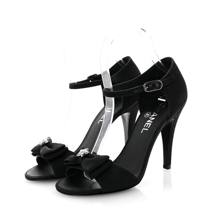 Chanel Crepe Grosgrain Crystal Bow Open Toe Sandals 37 Black 4 of 10