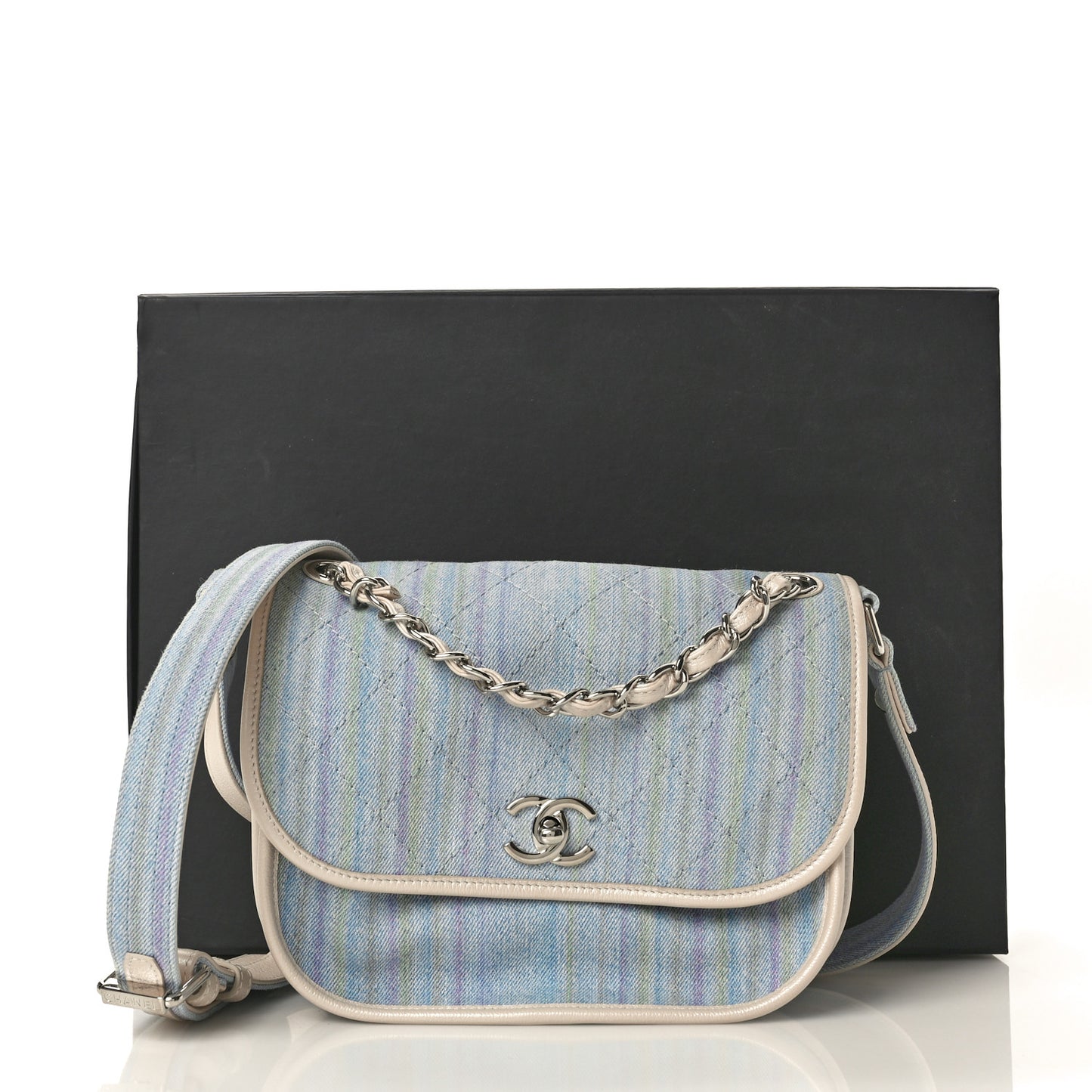 Denim Calfskin Quilted Jungle Stroll Messenger Bag Blue Multicolor