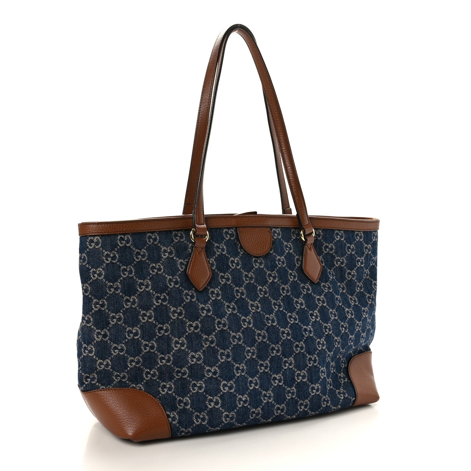 Gucci New Denim GG Monogram Medium Ophidia Shopping Tote Blue Tea Cuir 3 of 10
