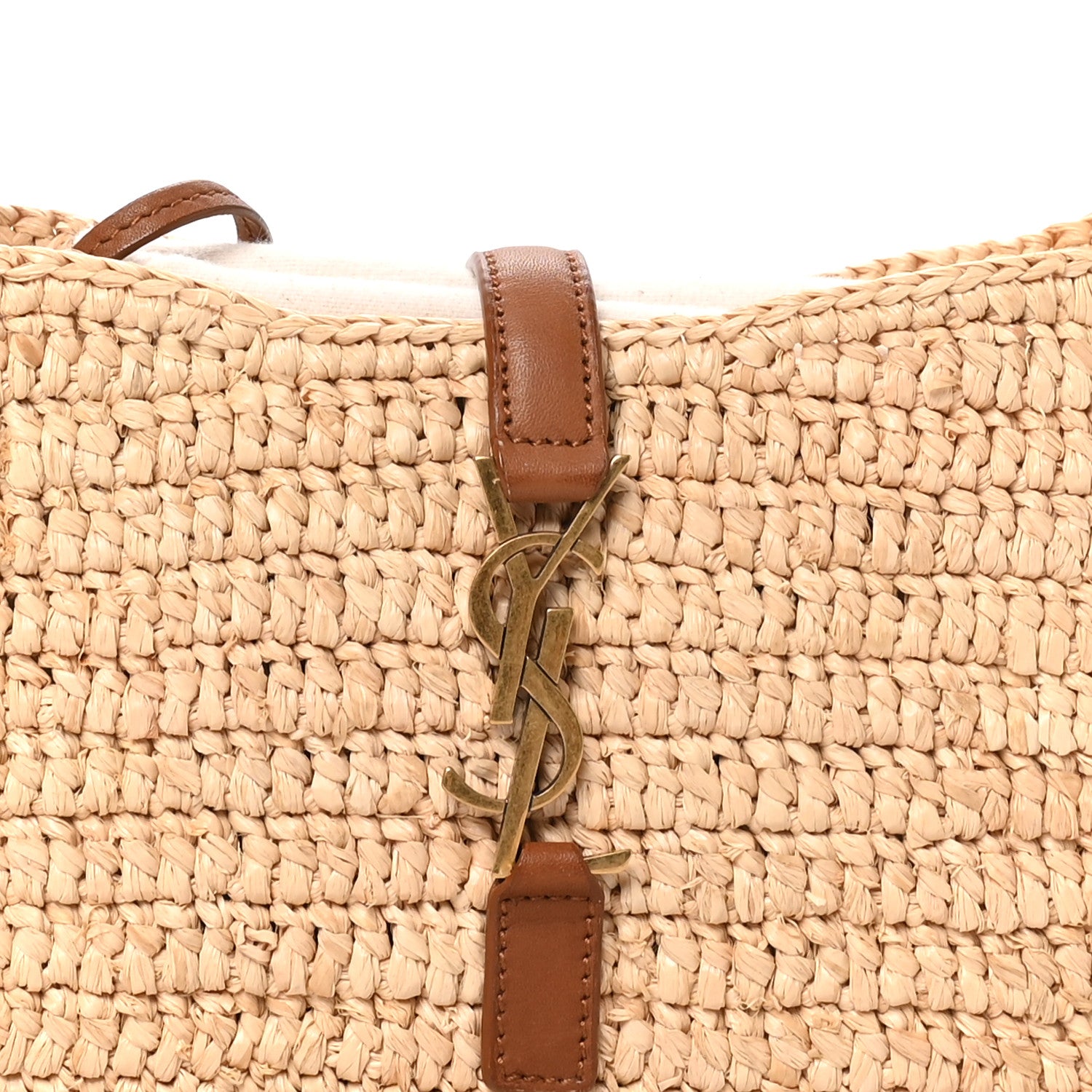 Saint Laurent Raffia Calfskin Le 5 A 7 Mini Hobo Natural Brick 7 of 9