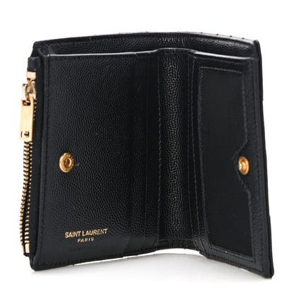 Saint Laurent Grain De Poudre Matelasse Chevron Monogram Zipped Card Case Black 4 of 9