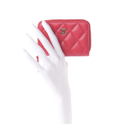 Chanel Lambskin Quilted Zip Around Coin Purse Wallet Light Red 2 of 7