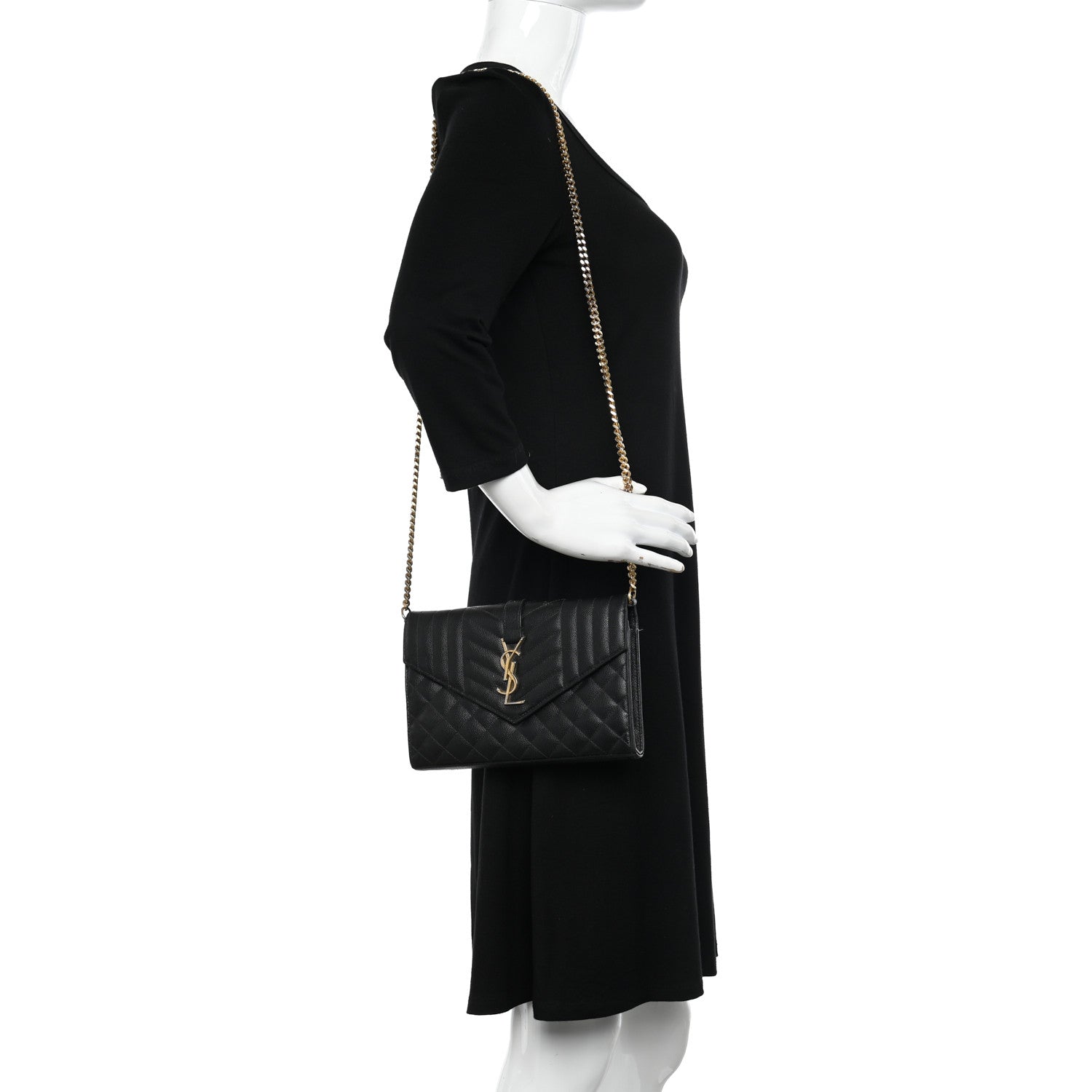 Saint Laurent Grain De Poudre Mixed Matelasse Triquilt Monogram Chain Wallet Black 2 of 16
