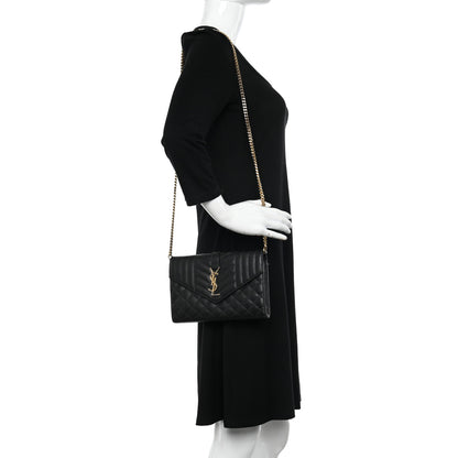 Saint Laurent Grain De Poudre Mixed Matelasse Triquilt Monogram Chain Wallet Black 2 of 16