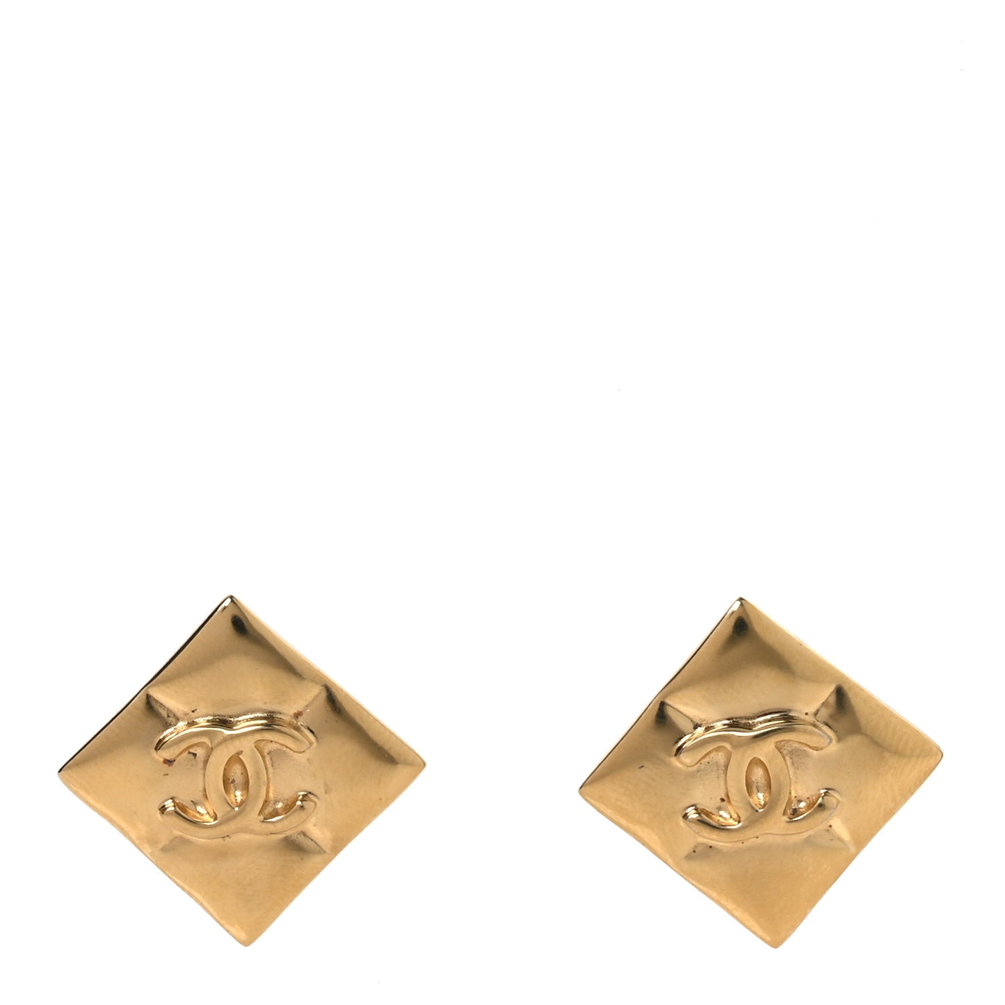 Metal CC Square Earrings Gold