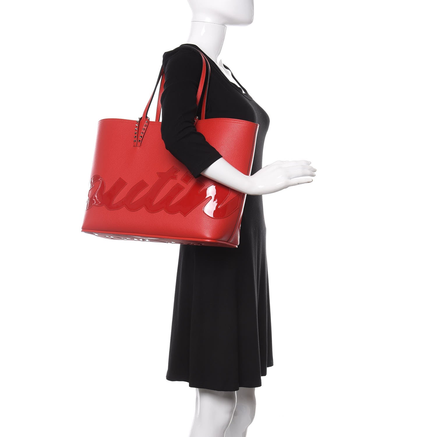 Christian Louboutin Calfskin Patent Logo Spikes East West Cabata Tote Red 2 of 14
