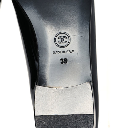 Chanel Patent CC Cap Toe Ballerina Flats 39 Black Beige 7 of 10
