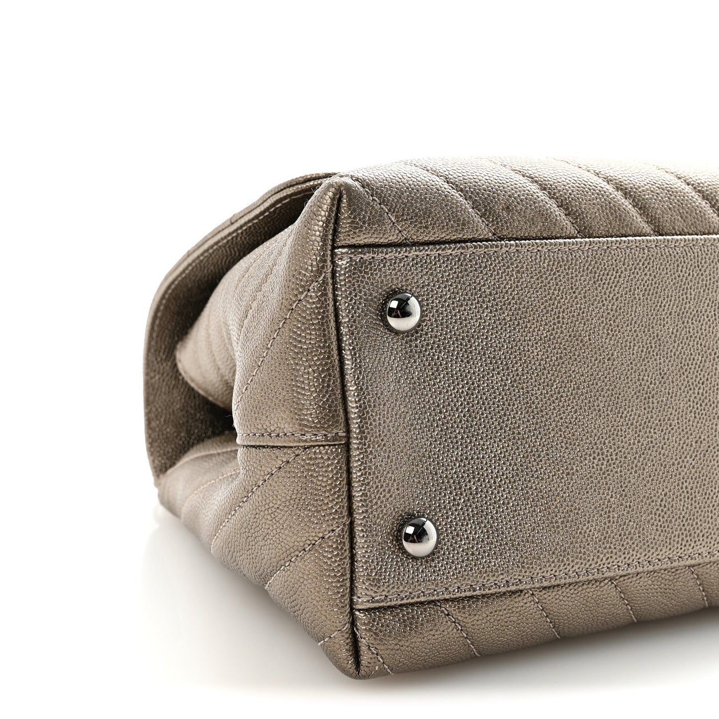 Metallic Caviar Chevron Quilted Small Coco Handle Flap Light Gold