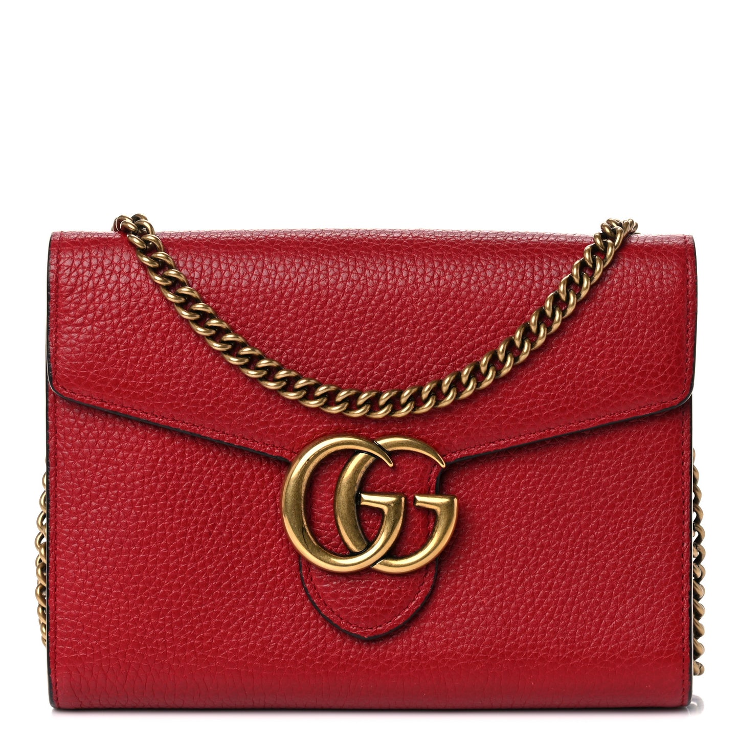 Calfskin GG Marmont Chain Wallet Vulcanic Red