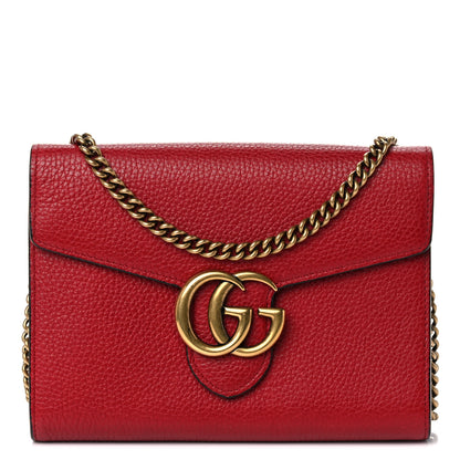 Gucci Calfskin GG Marmont Chain Wallet Vulcanic Red 1 of 13