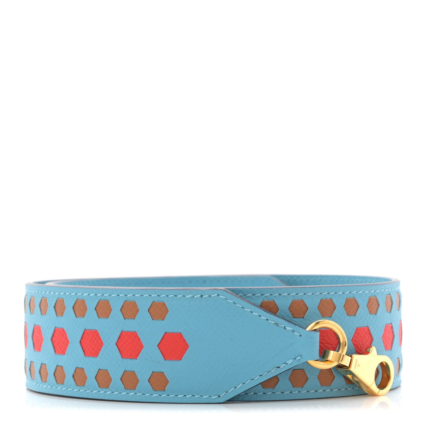 Hermes Epsom 40mm Hexagone Tressage Shoulder Strap Bleu De Nord Rouge De Coeur Gold 1 of 4