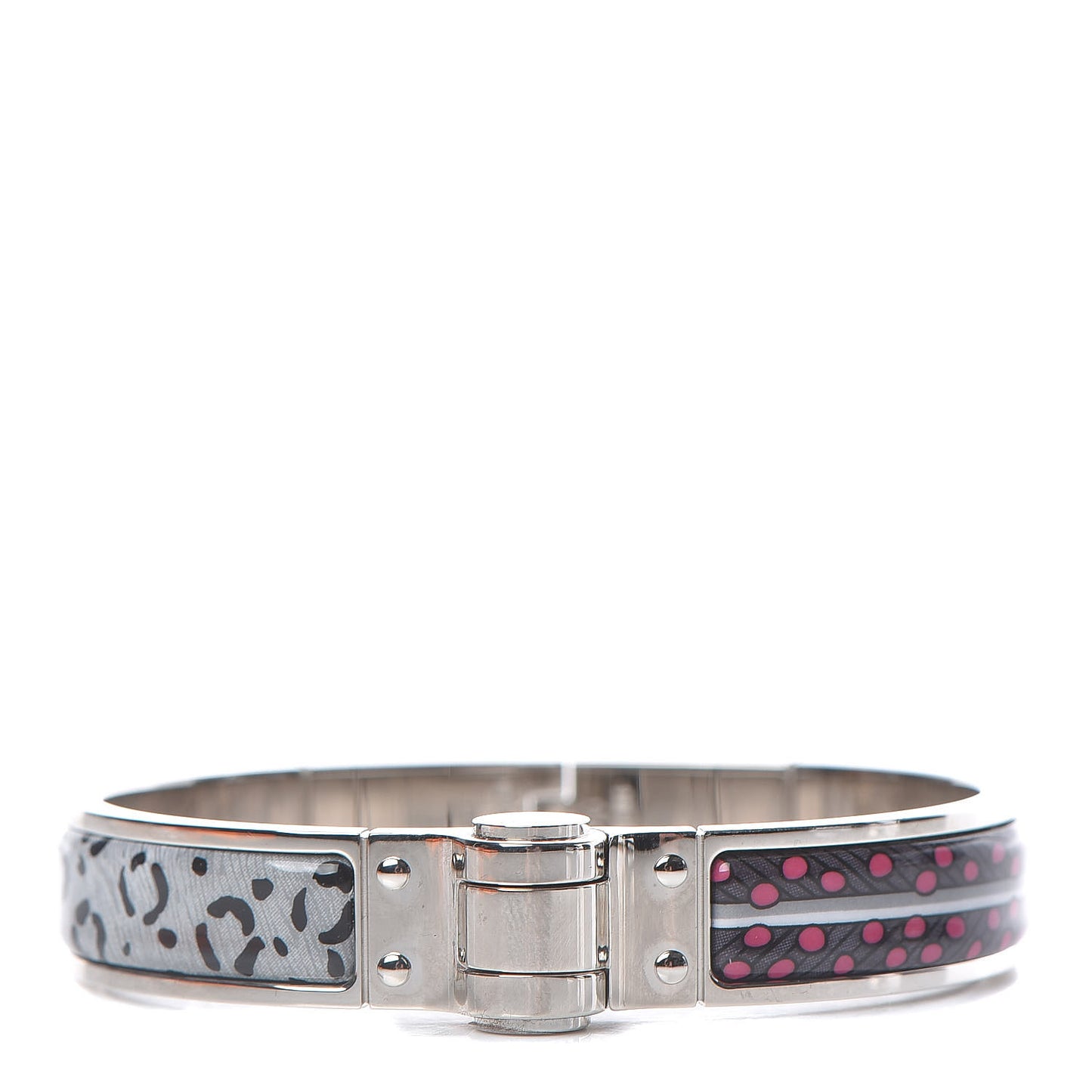 Enamel Printed Narrow Baobab Cat Hinged Bracelet M Faux Gris
