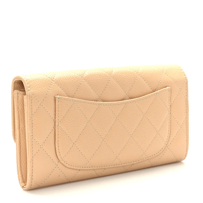Chanel Caviar Quilted Large Gusset Flap Wallet Beige 3 of 8