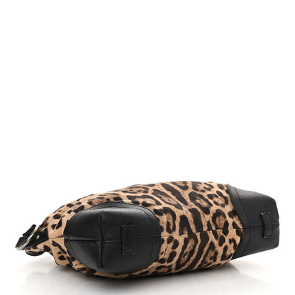 Dolce & Gabbana Leopard Print Canvas Calfskin Messenger Bag Black 4 of 17