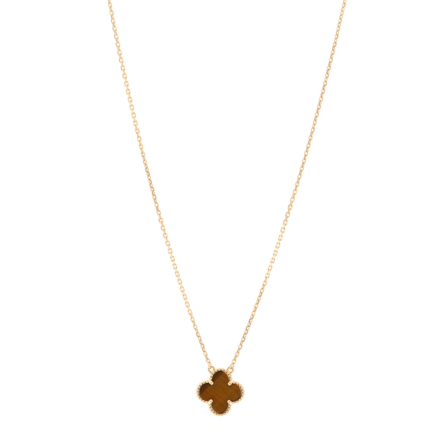 18K Yellow Gold Tiger Eye Vintage Alhambra Pendant Necklace