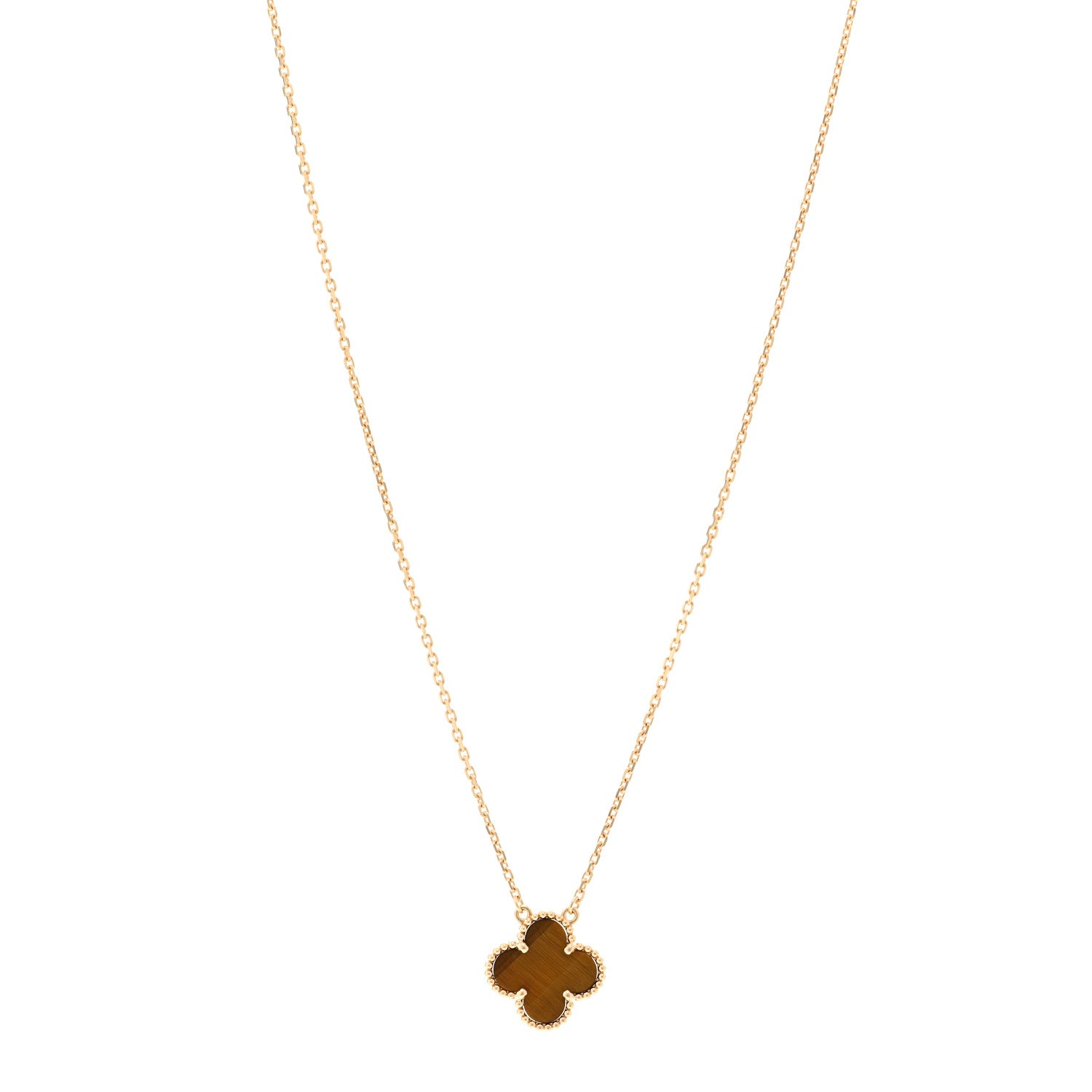 Van Cleef & Arpels 18K Yellow Gold Tiger Eye Vintage Alhambra Pendant Necklace 1 of 5