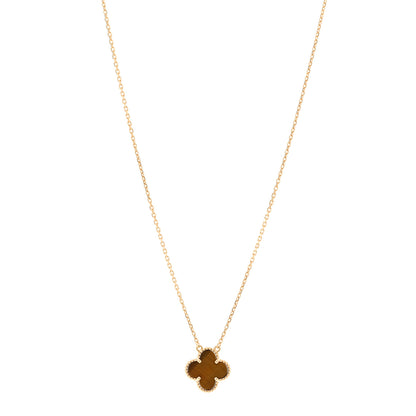 Van Cleef & Arpels 18K Yellow Gold Tiger Eye Vintage Alhambra Pendant Necklace 1 of 5