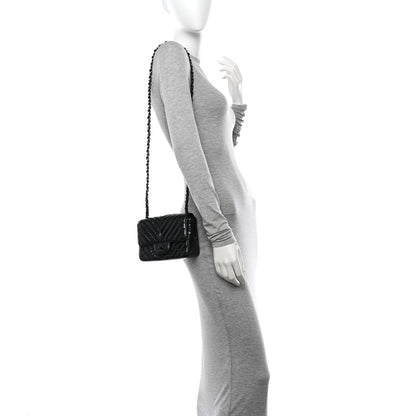 Chanel Metallic Patent Crumpled Calfskin Chevron Quilted Mini Square Flap Black 1 of 14
