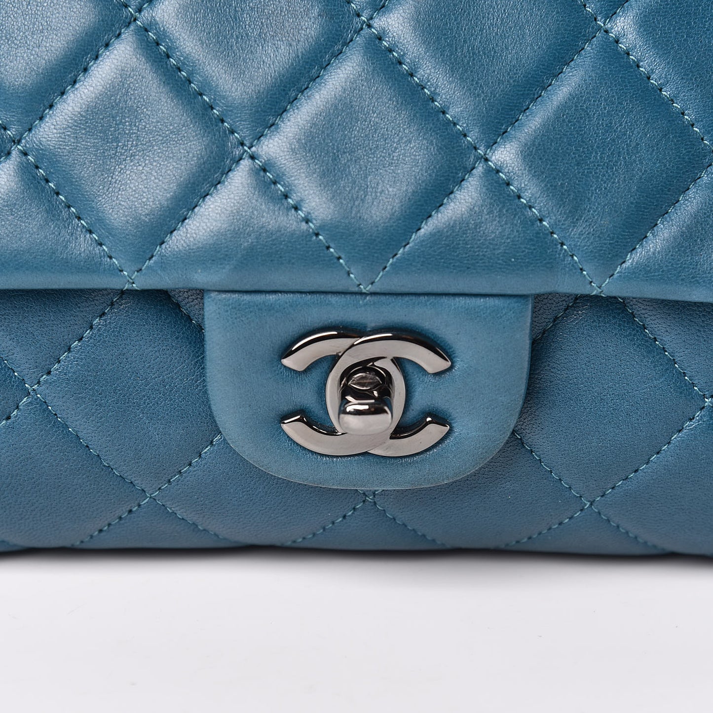 Lambskin Quilted Clutch With Chain Flap Turquoise