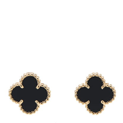 Van Cleef & Arpels 18K Yellow Gold Black Onyx Sweet Alhambra Earrings 1 of 6