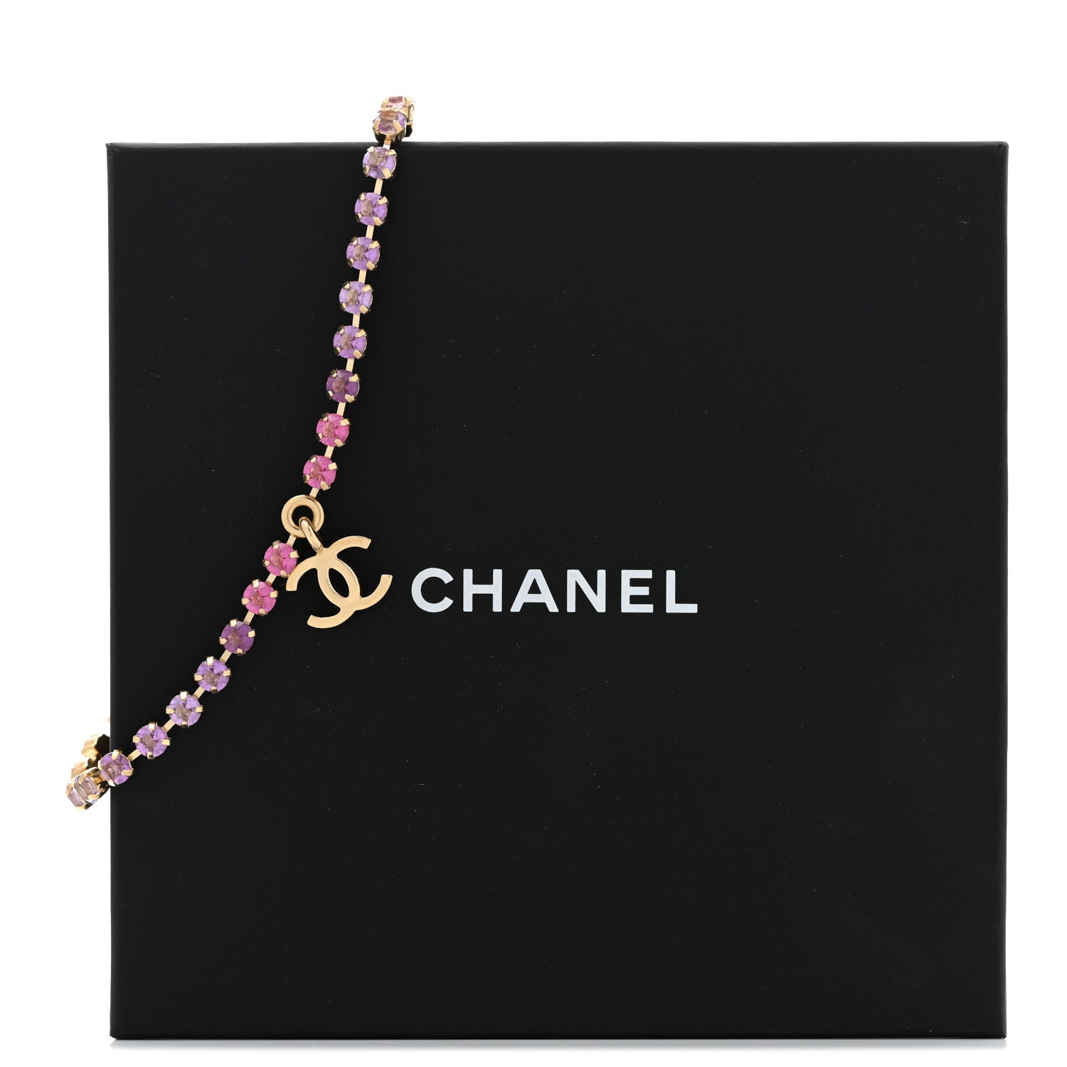 Chanel Crystal CC Choker Necklace Gold Pink Orange Purple Yellow 7 of 7