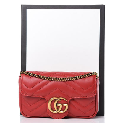 Gucci Calfskin Matelasse Super Mini GG Marmont Shoulder Bag Hibiscus Red 11 of 11