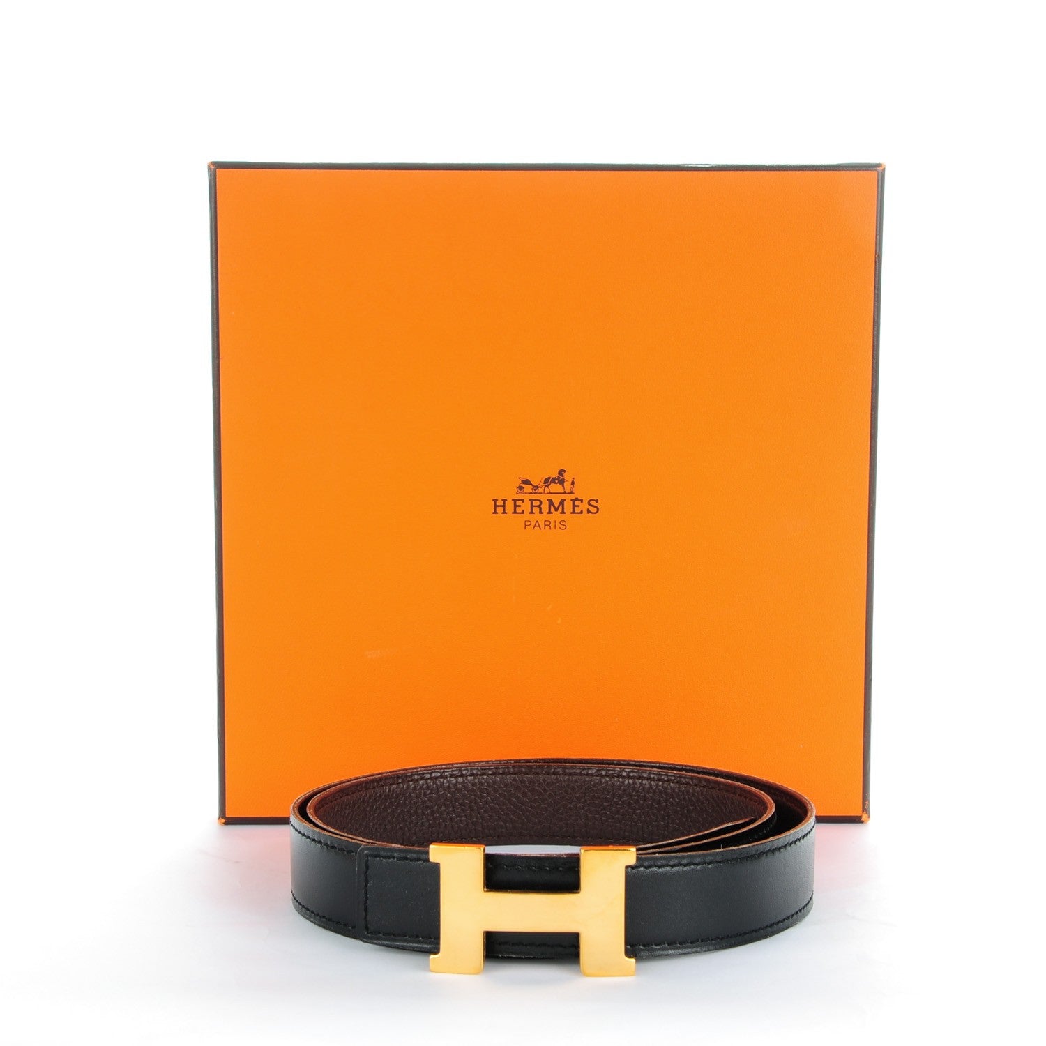 Hermes Box Togo 24mm Constance H Belt 80 Black Chocolate 7 of 7