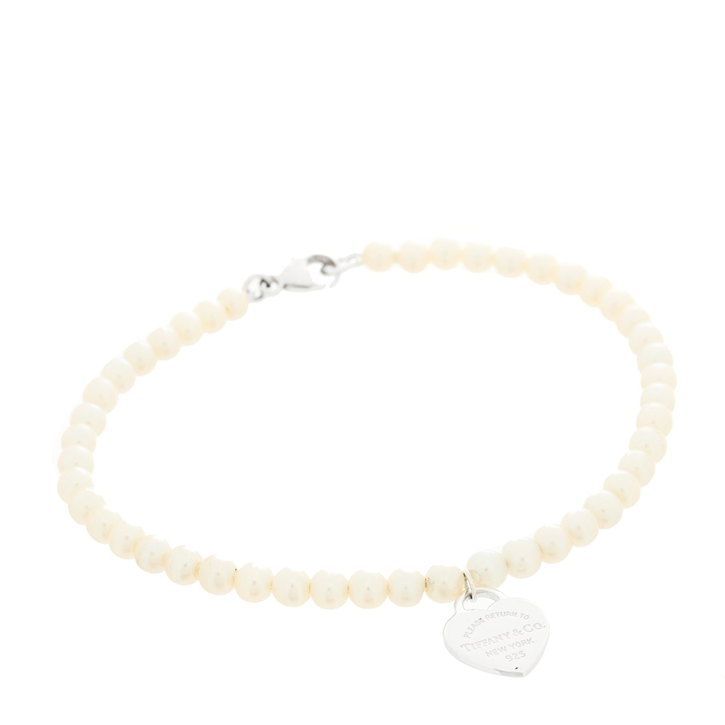 Sterling Silver Pearl Return To Tiffany Heart Tag Bead Bracelet