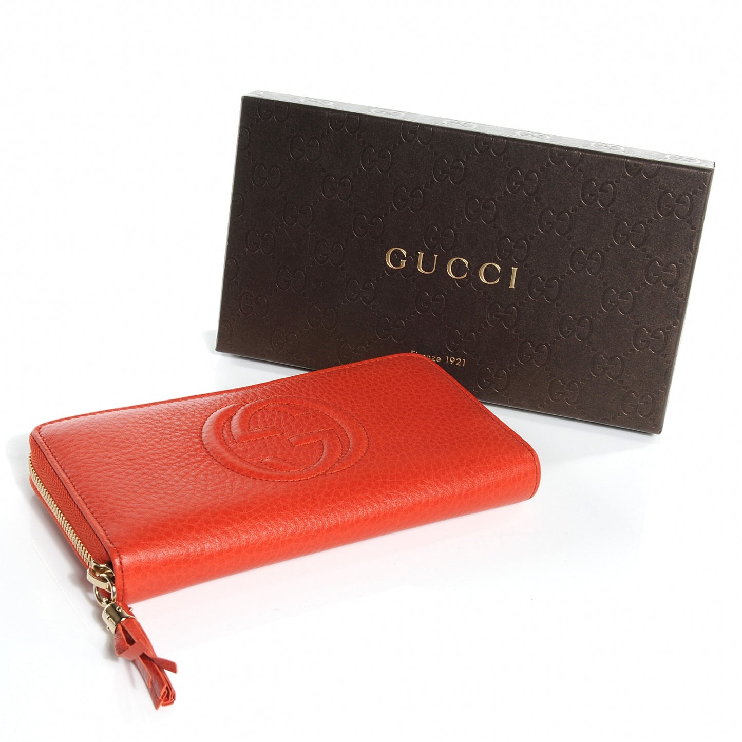Pebbled Calfskin Soho Zip Around Wallet Sun Orange