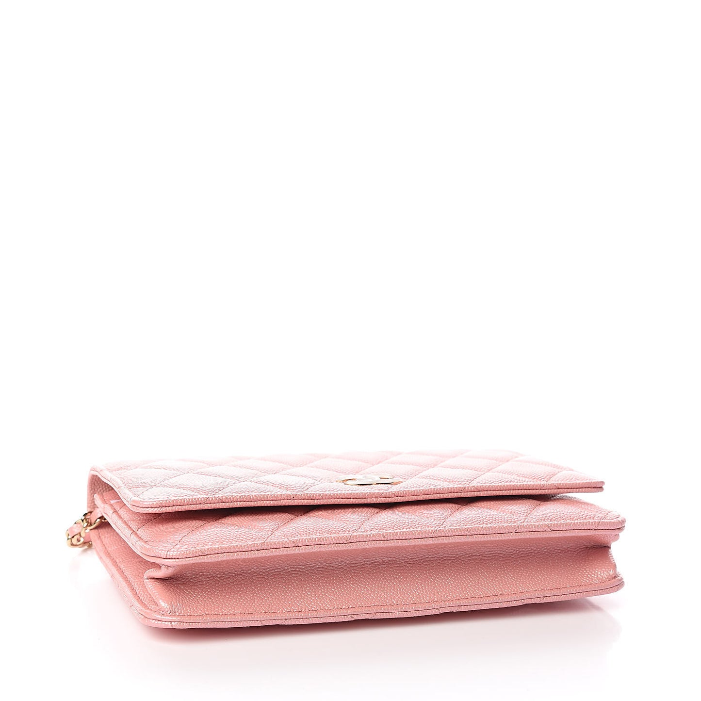 Iridescent Caviar Quilted Wallet on Chain WOC Rose Pink