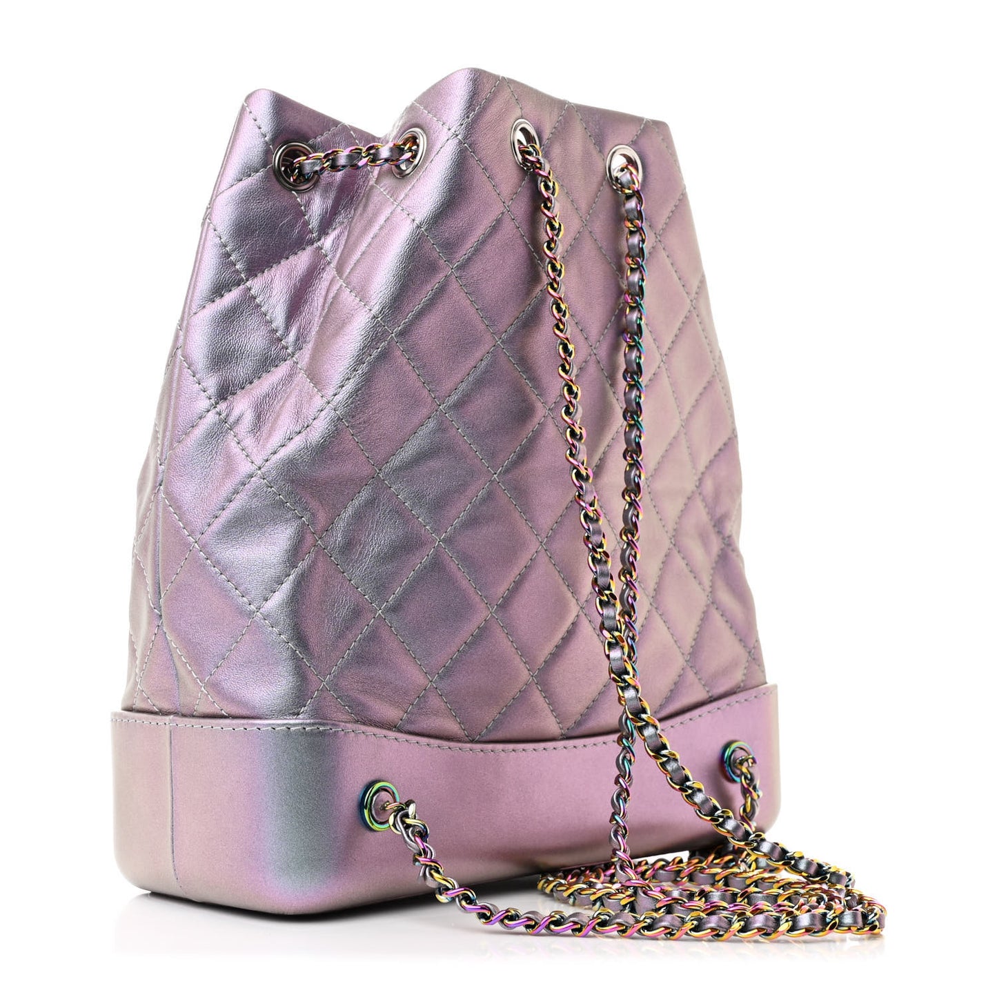 Iridescent Aged Calfskin Quilted Gabrielle Backpack Light Purple