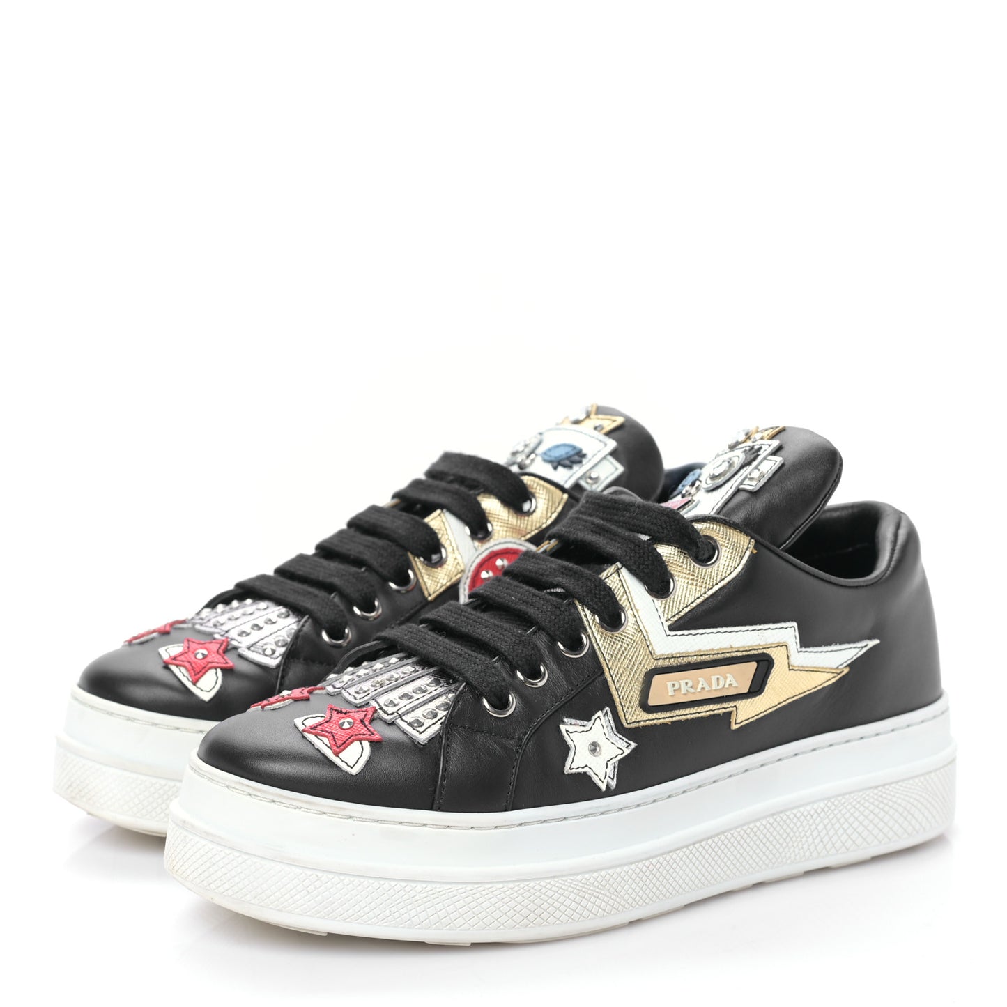 Calfskin Patchwork Robot Queen Sneakers 36 Black