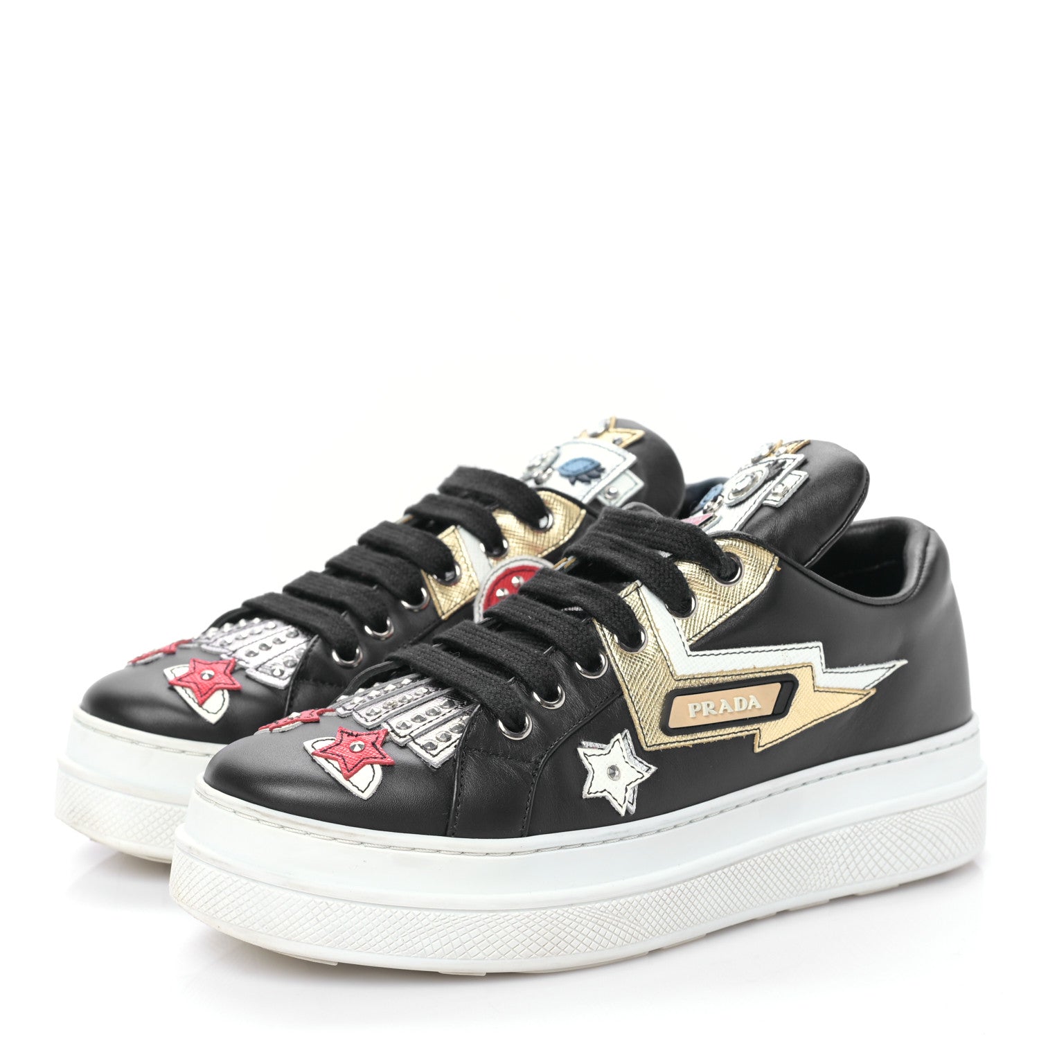 Prada Calfskin Patchwork Robot Queen Sneakers 36 Black 3 of 8