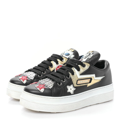 Prada Calfskin Patchwork Robot Queen Sneakers 36 Black 3 of 8