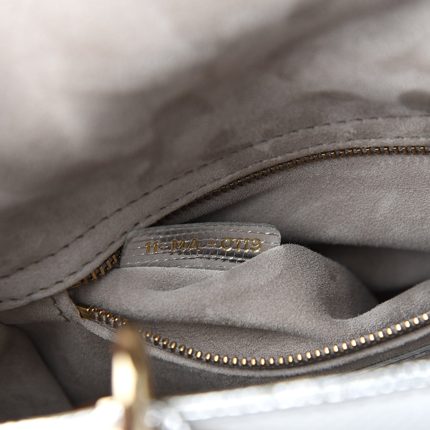 Metallic Lizard Small Lady Dior Argent