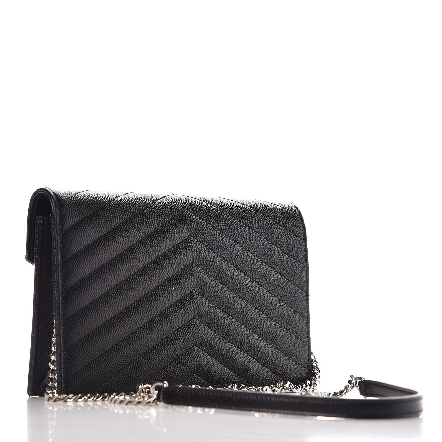 Saint Laurent Grain De Poudre Matelasse Chevron Monogram Envelope Chain Wallet Black 3 of 10