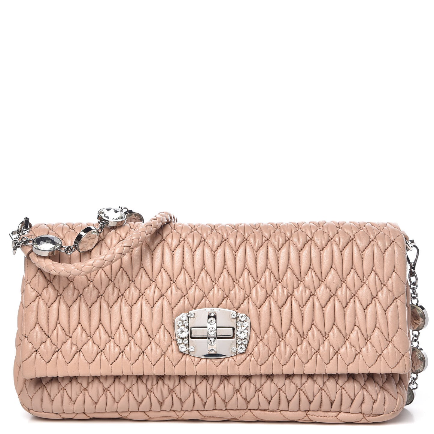 Nappa Matelasse Crystal Flap Clutch Cammeo