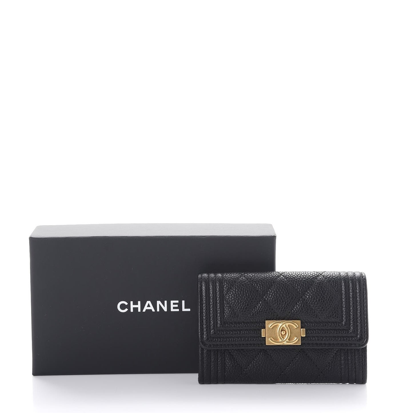 Caviar Quilted Boy Flap Card Holder Black