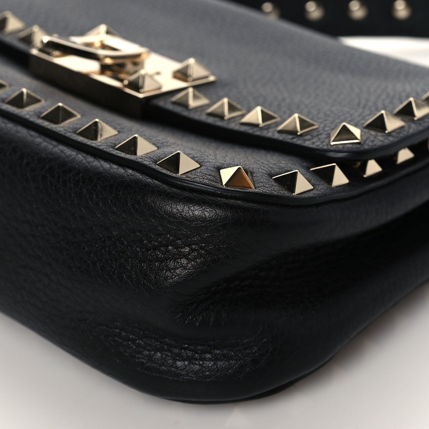 Grainy Calfskin Small Rockstud Top Handle Bag Black