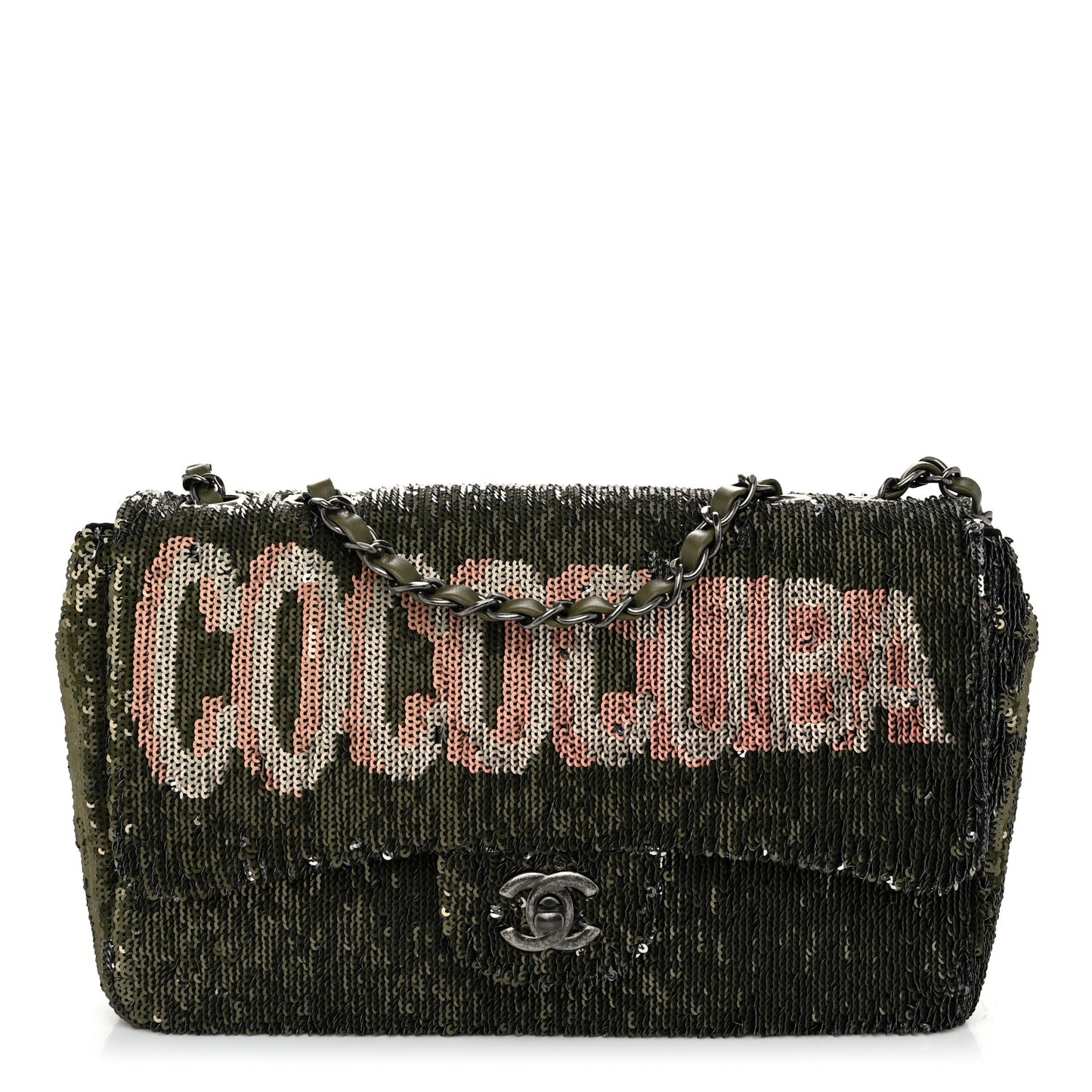 Sequin Coco Cuba Medium Single Flap Khaki