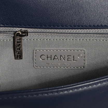 Chanel Lambskin Chevron Quilted New Medium Boy Flap Dark Navy Blue 7 of 9